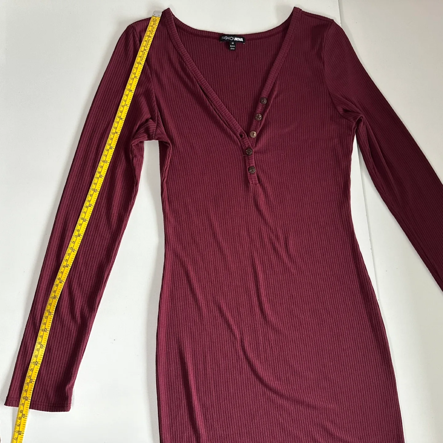 Fashion Nova Burgundy Ribbed Midi Dress - Size M image indicator(9)