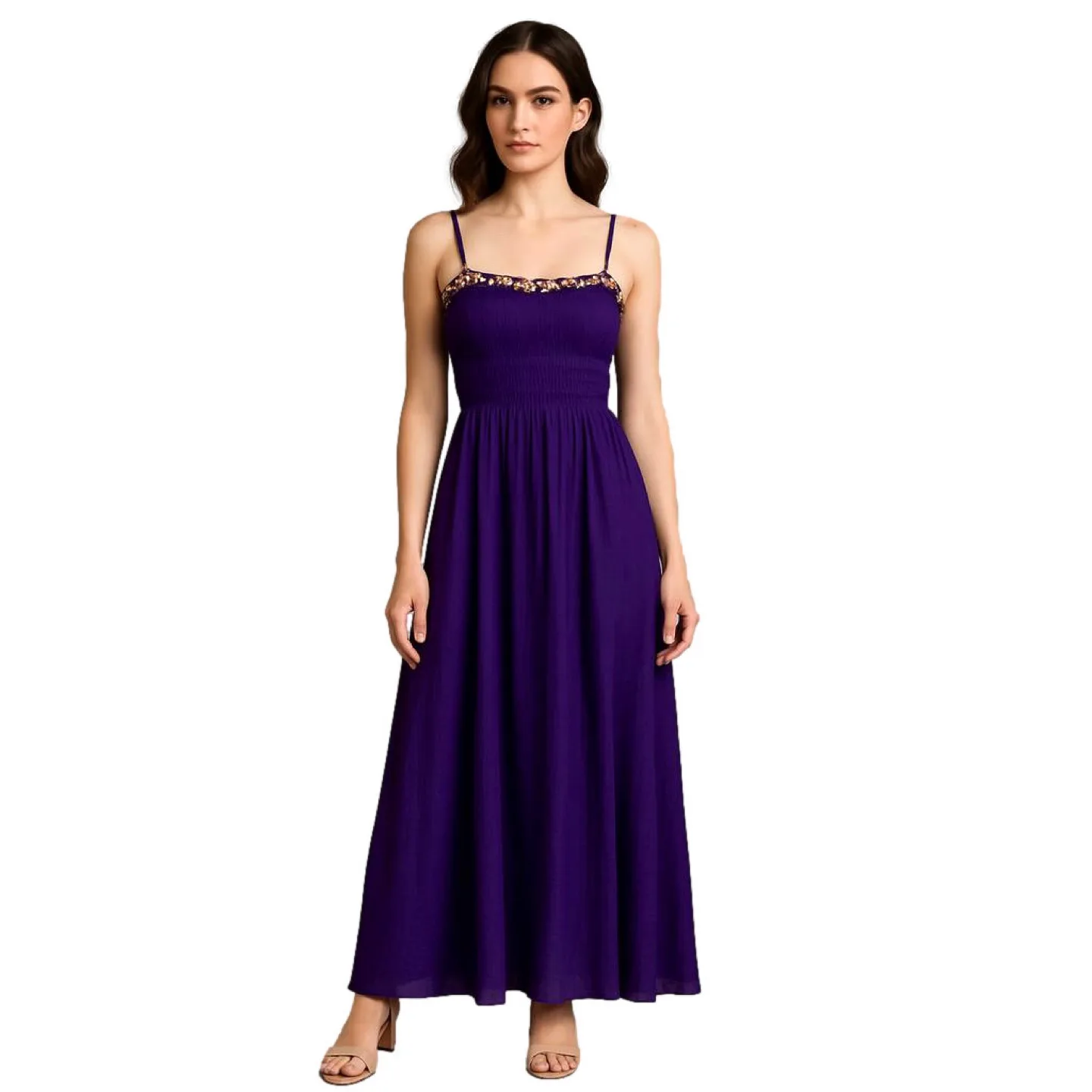 Purple Maxi Dress with Embellished Neckline Size 6 thumbnail
