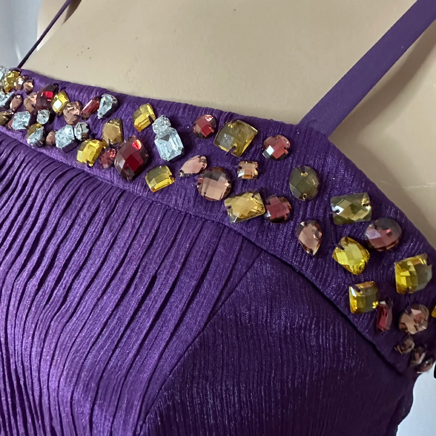 Purple Maxi Dress with Embellished Neckline Size 6 image indicator(6)