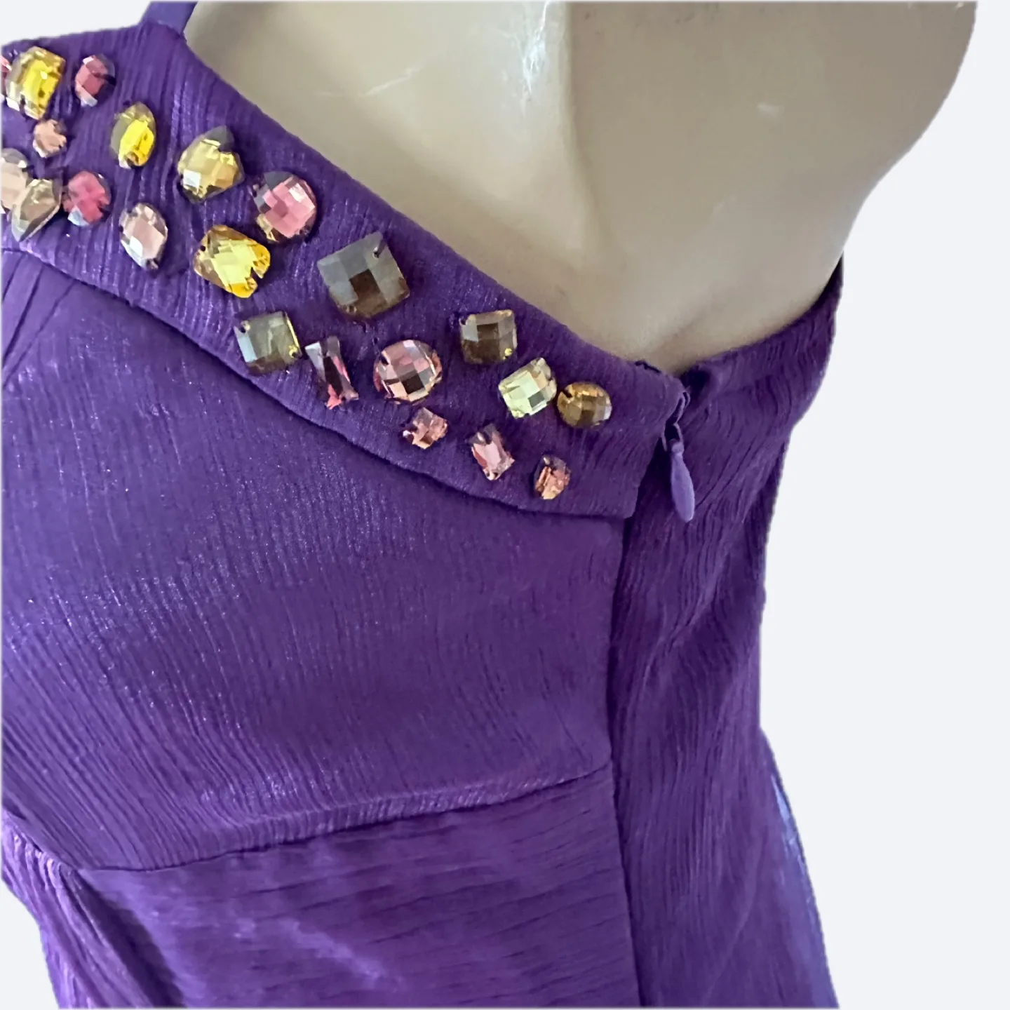 Purple Maxi Dress with Embellished Neckline Size 6 image indicator(7)