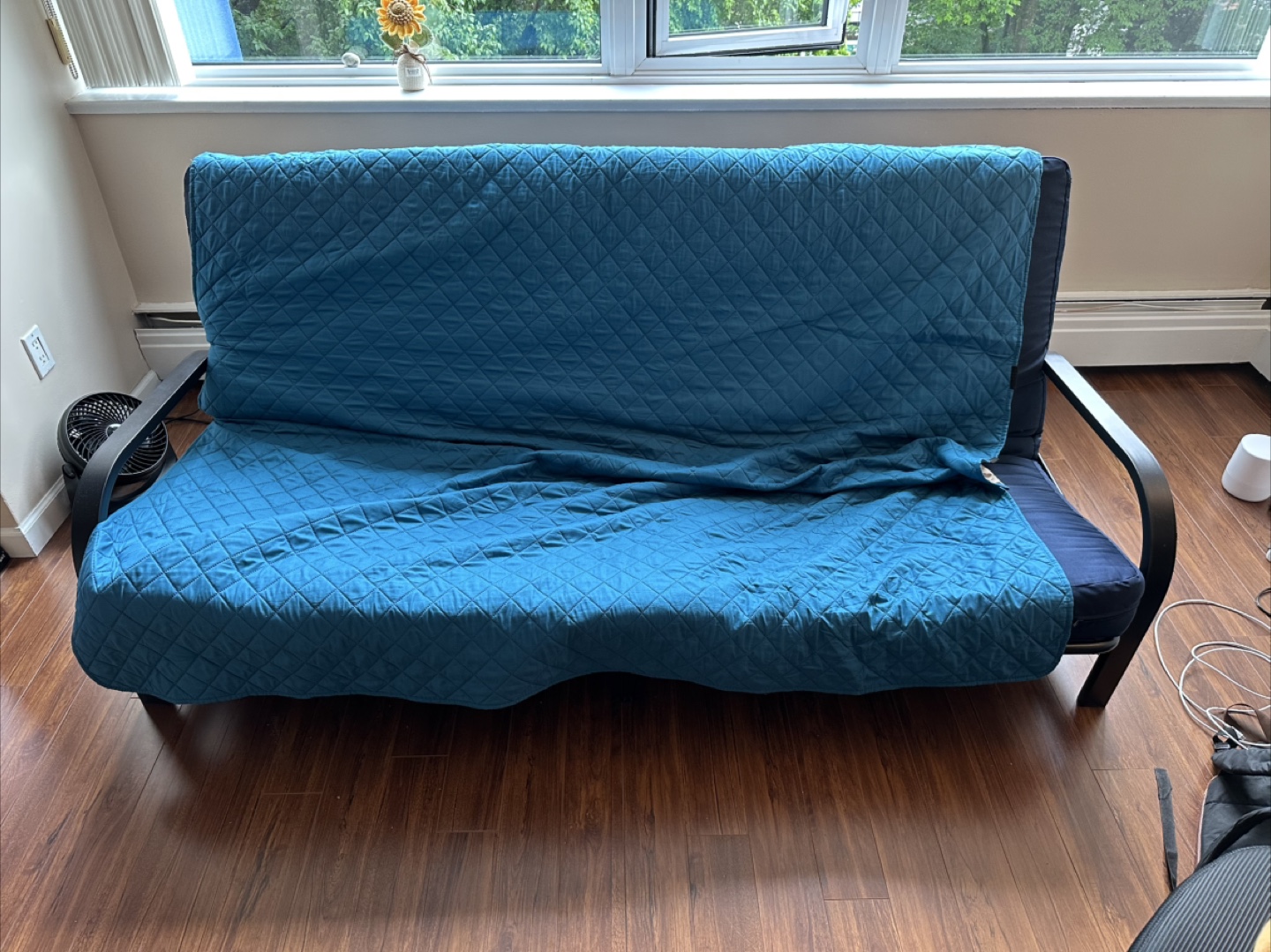 Dark Blue Futon Frame, Mattress and Protector