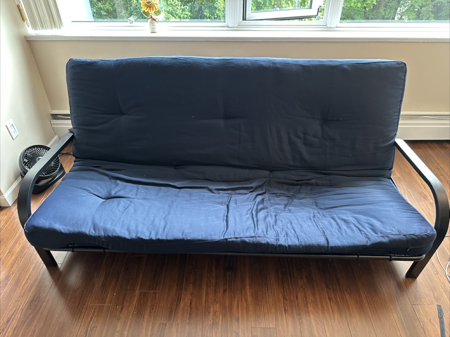 Dark Blue Futon Frame, Mattress and Protector - photo 2