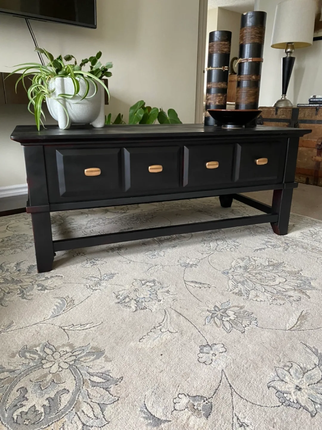 Solid wood Black Coffee Table with Drawers thumbnail