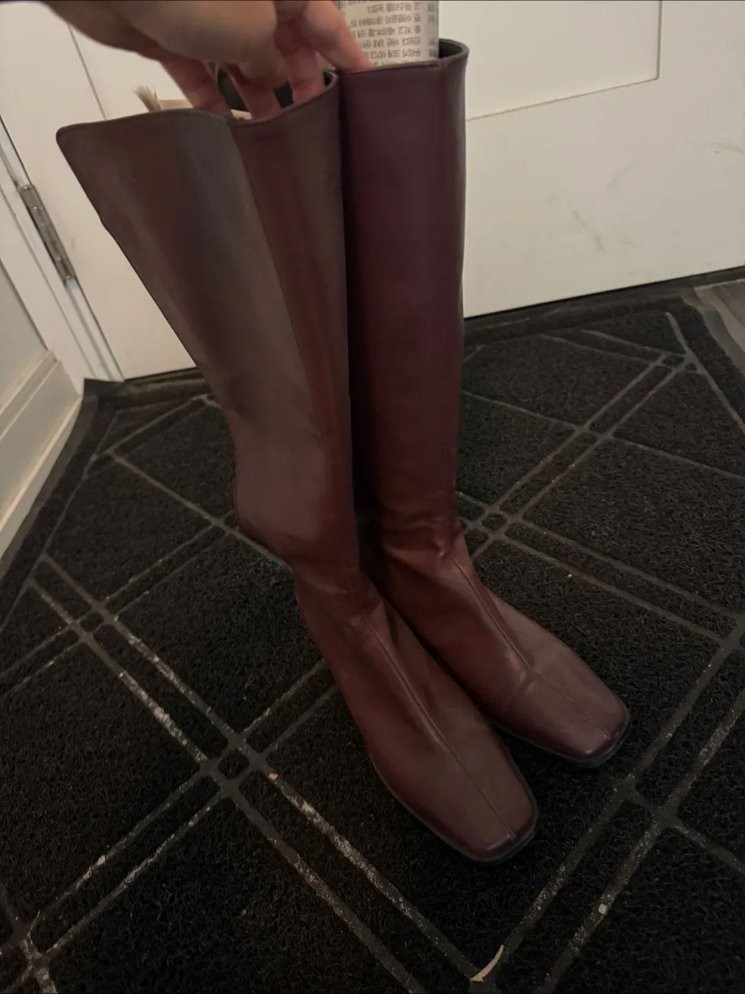 Burgundy Leather Knee High Boots thumbnail