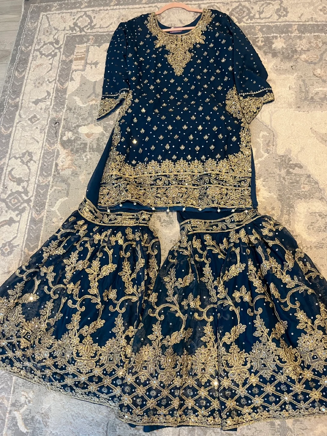 Haseen's teal & Gold Embroidered Sharara Suit thumbnail