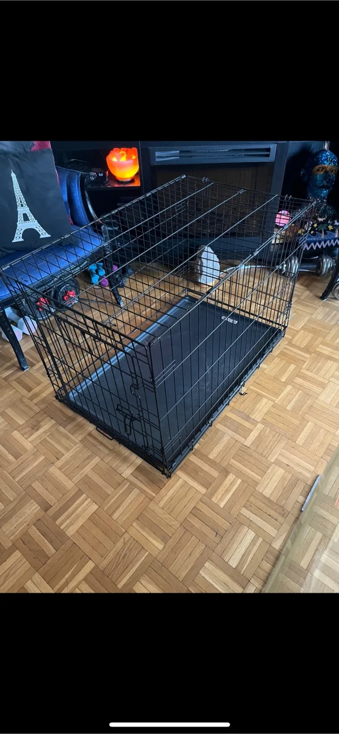 Black, foldable, Dog Crate with larger memory foam bed thumbnail