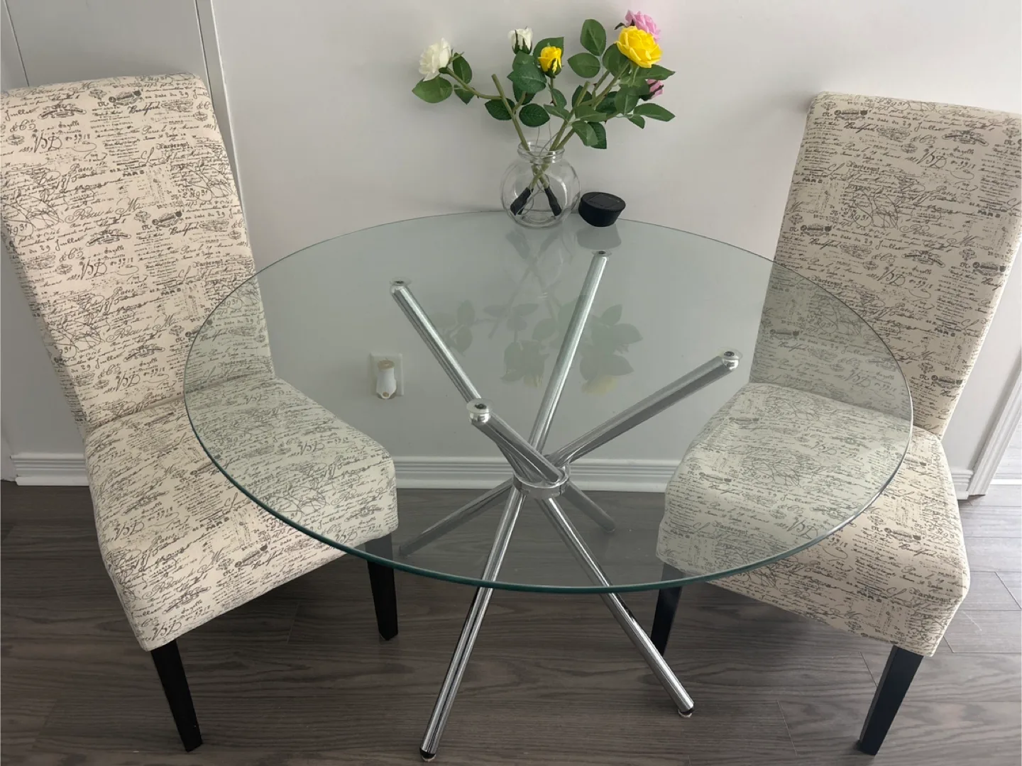 Glass Top Round Dining Table with 2 Chairs thumbnail