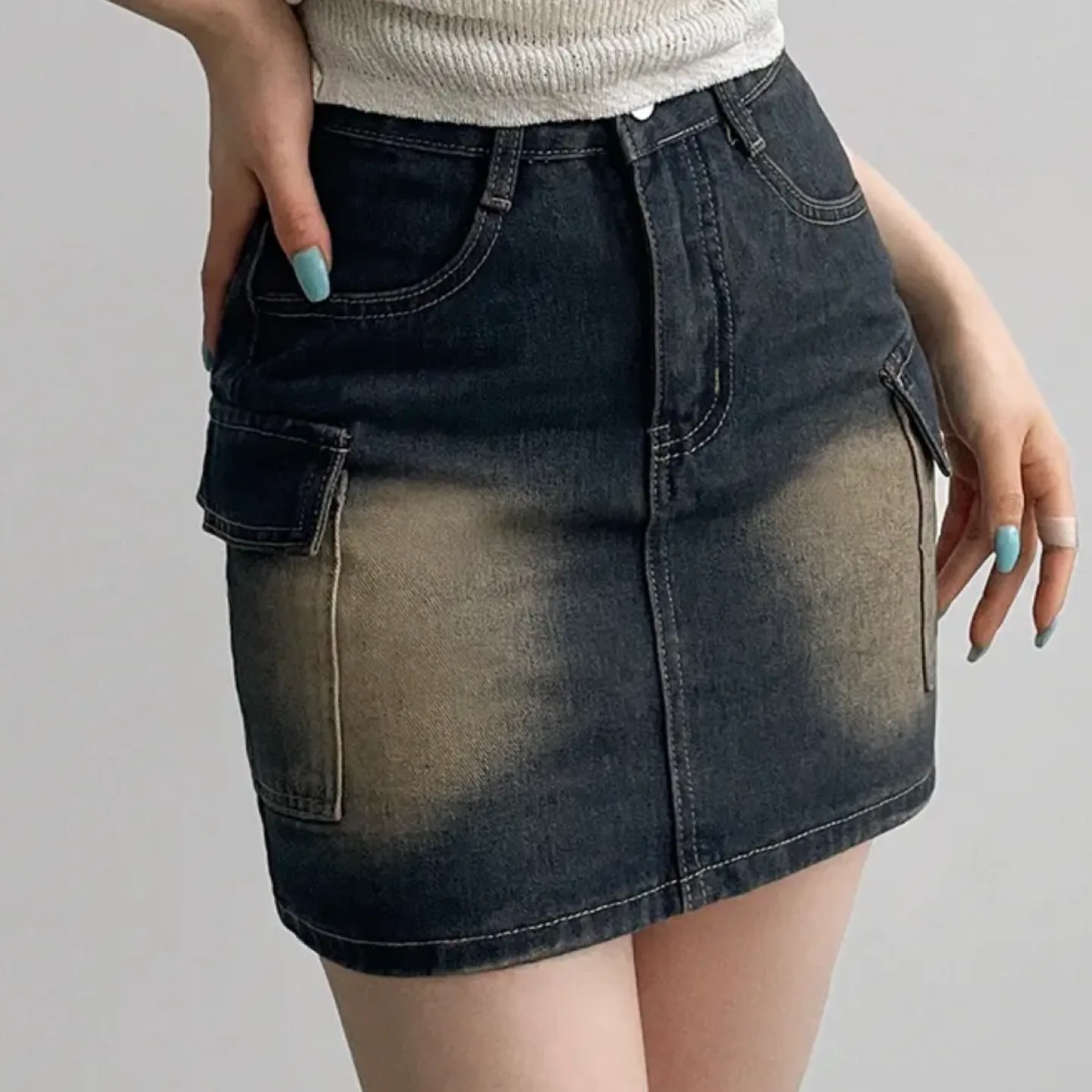 Denim Mini Skirt with Cargo Pockets thumbnail
