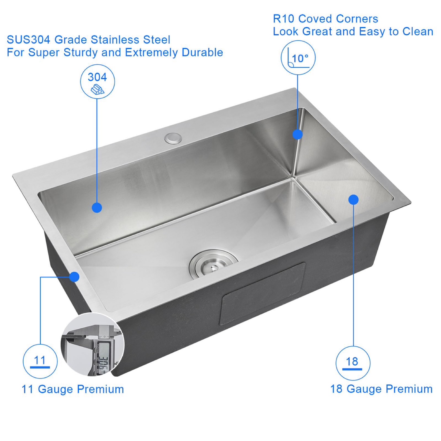 New MENATT 28" Drop-in Kitchen Sink Stainless - photo 4