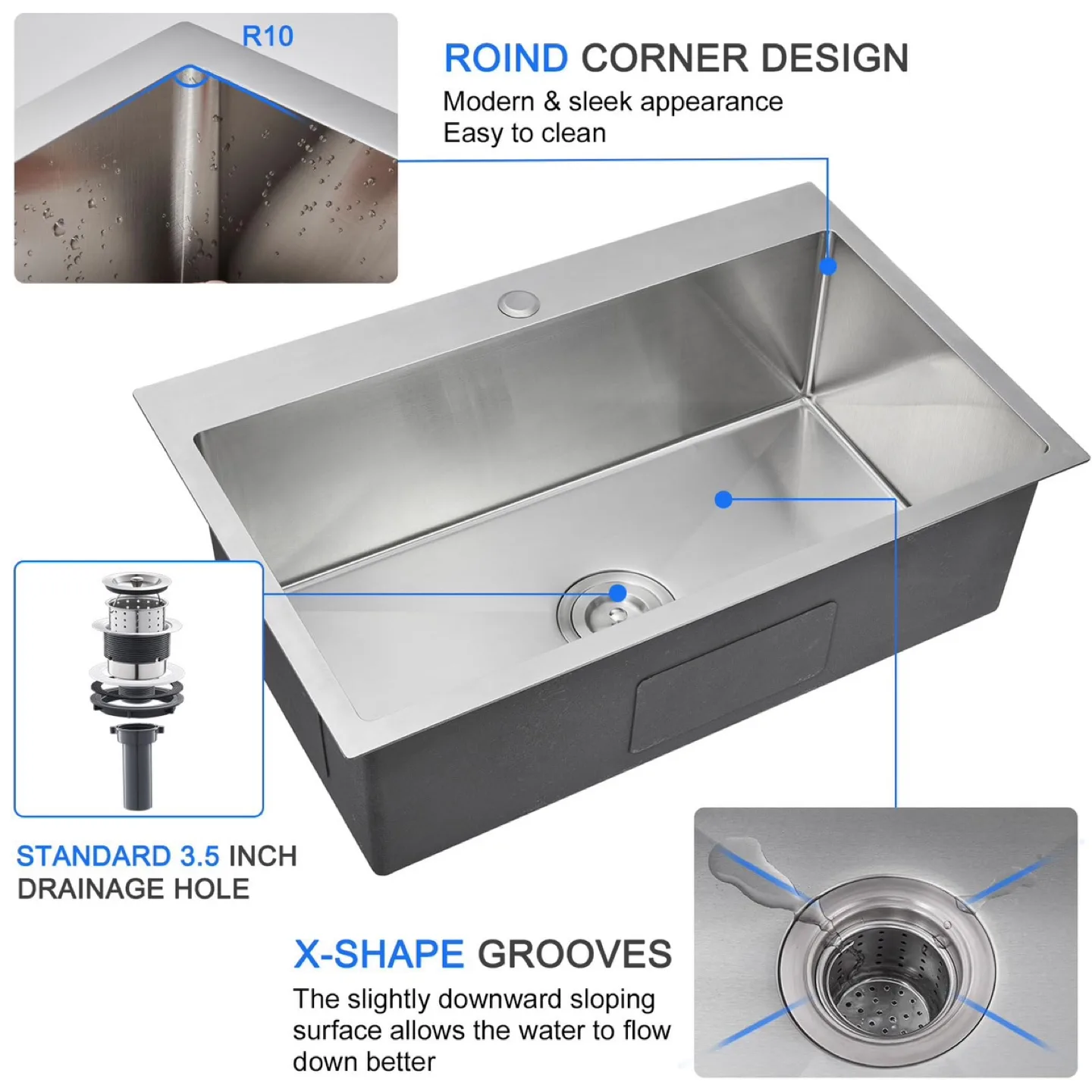 New MENATT 28" Drop-in Kitchen Sink Stainless image indicator(6)