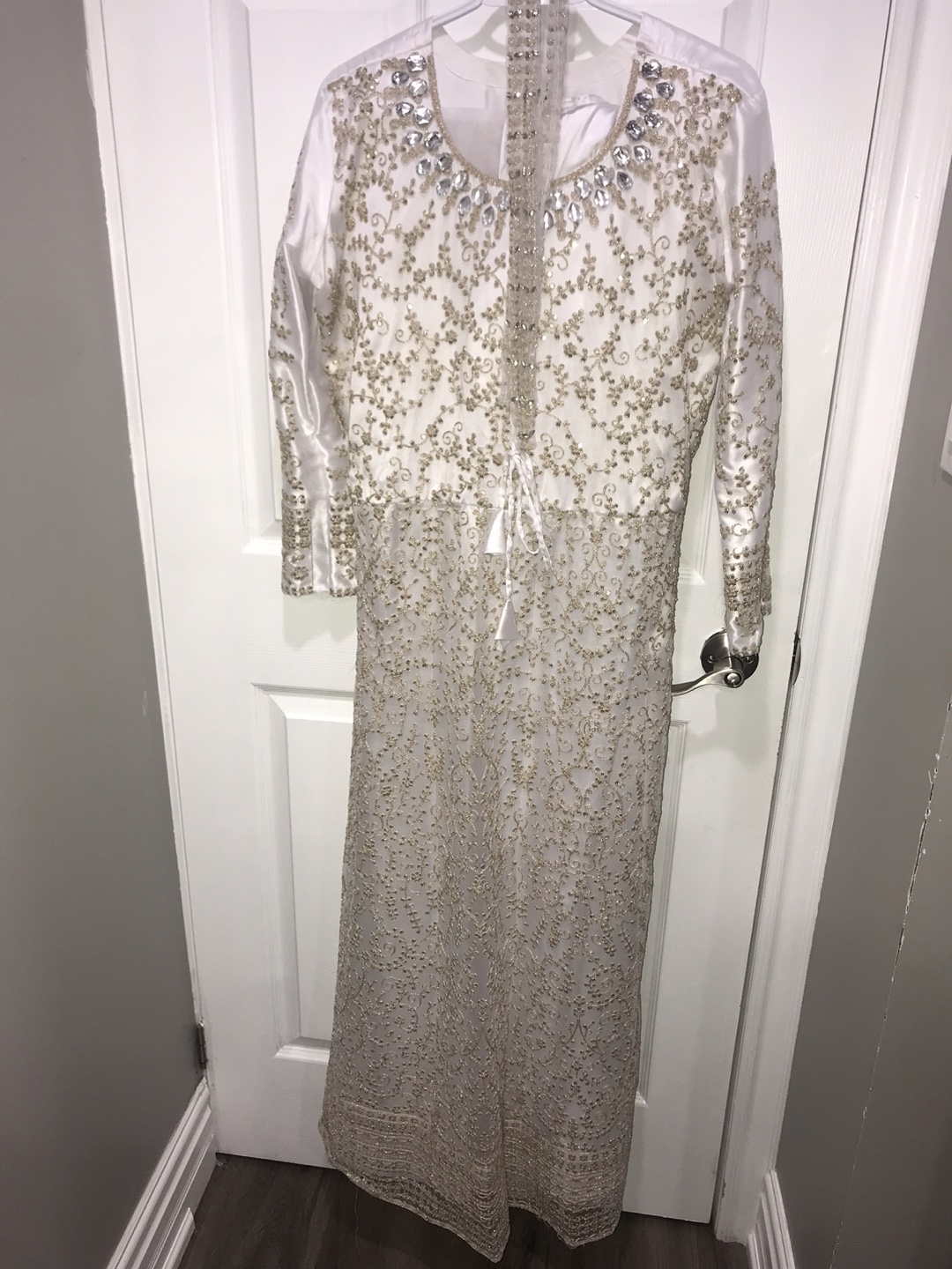 Elegant White & Gold Embellished Dress