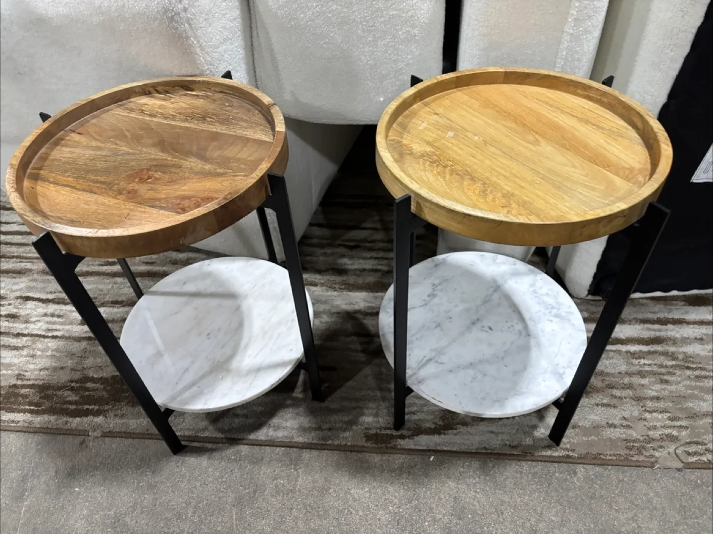Round Wood & Marble Accent Tables (Set of 2) thumbnail