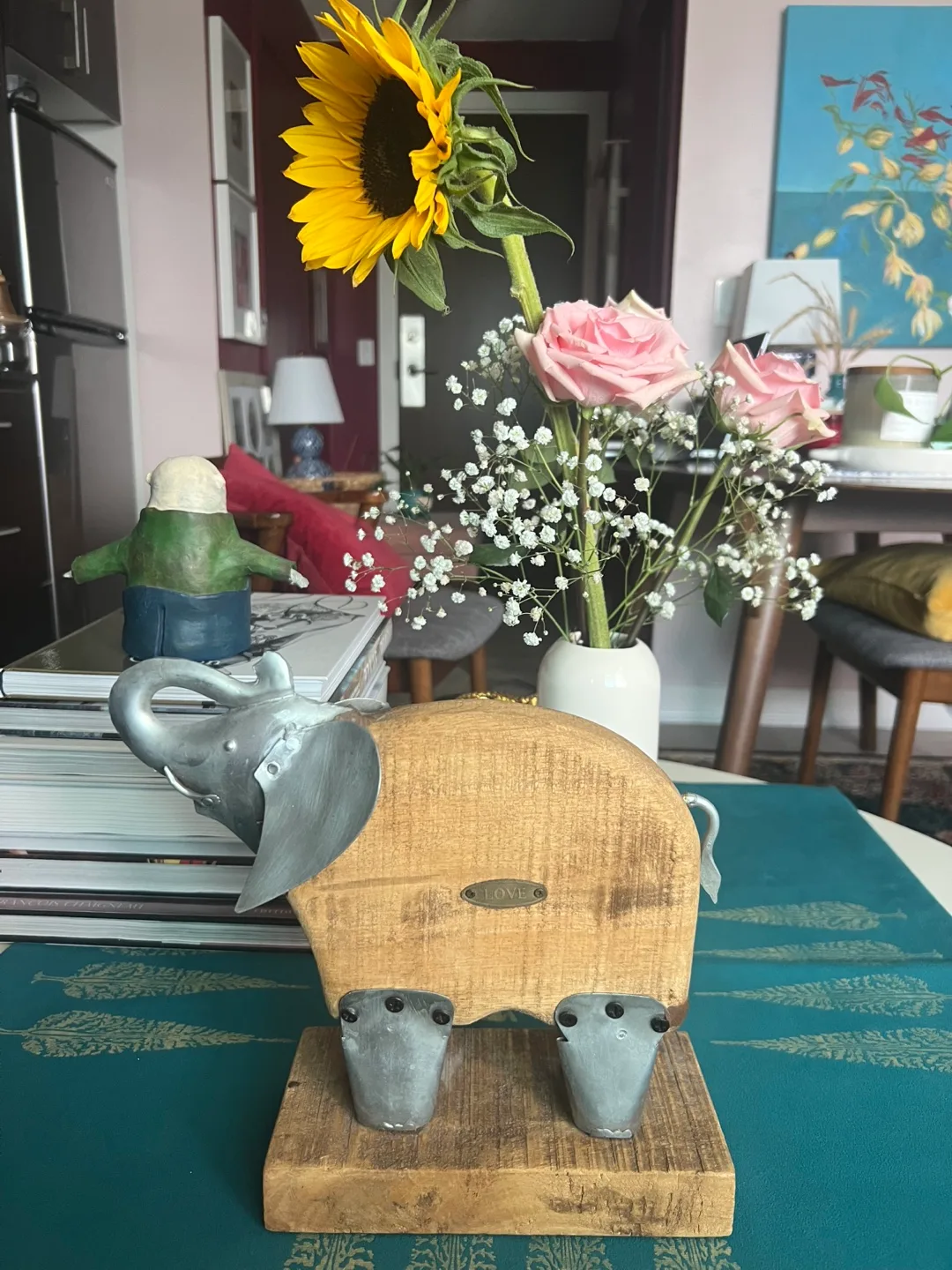 Wooden Elephant Decor with Metal Accents thumbnail