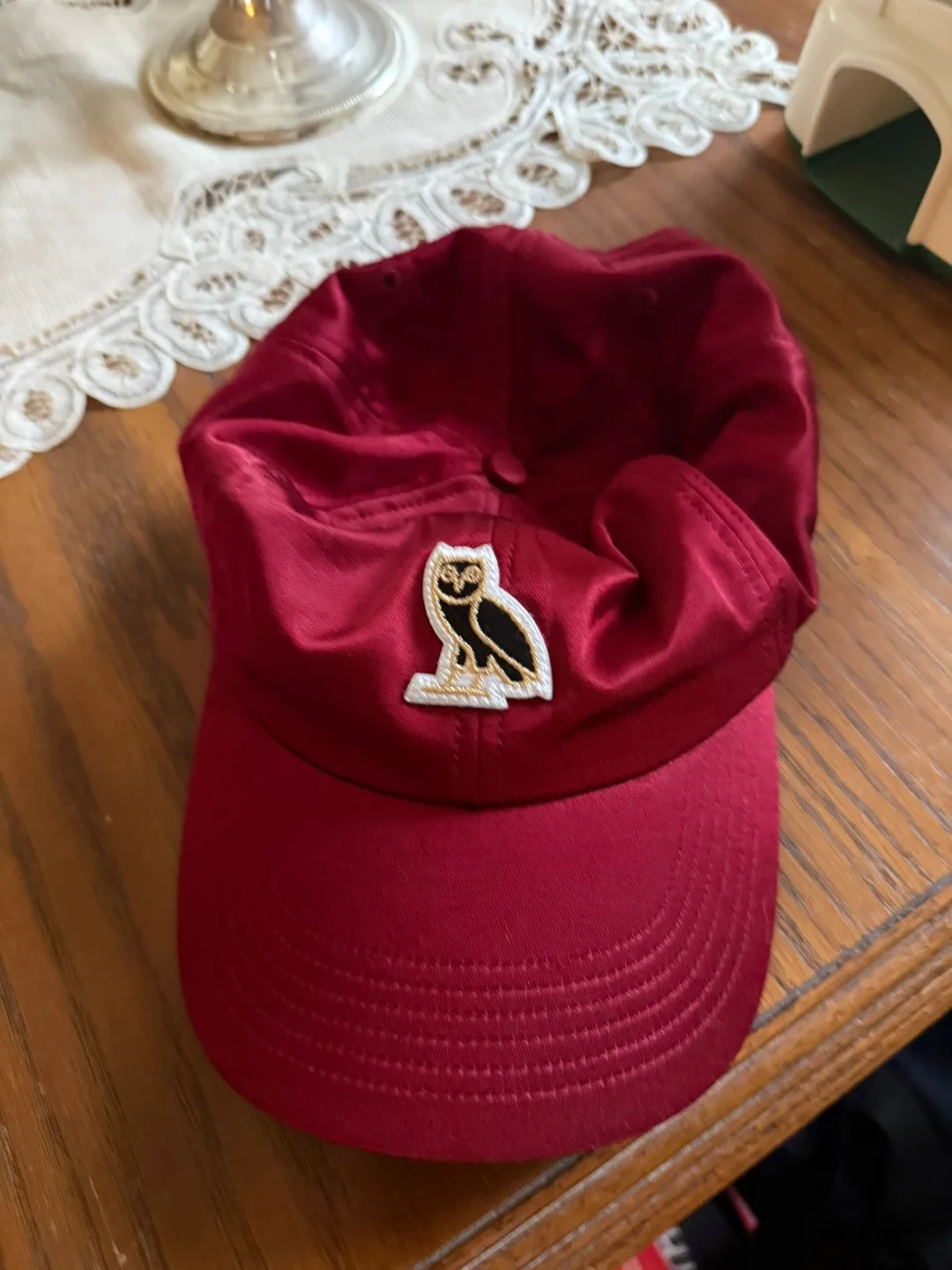 Red silky, OVO, gold clasp baseball cap thumbnail