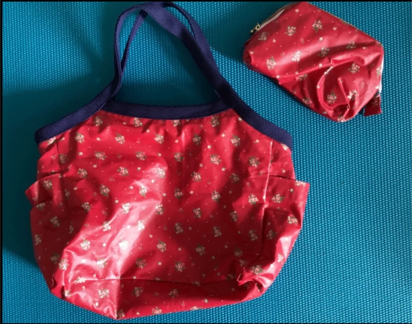 Japanese Red Floral Tote Bag with Pouch thumbnail