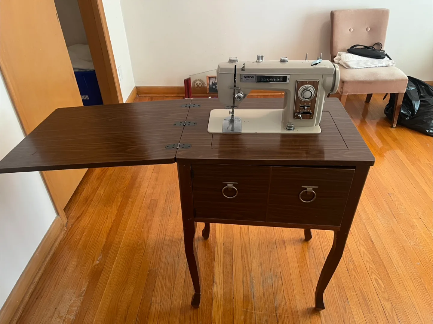 Vintage Brother Sewing Machine with Cabinet image indicator(4)