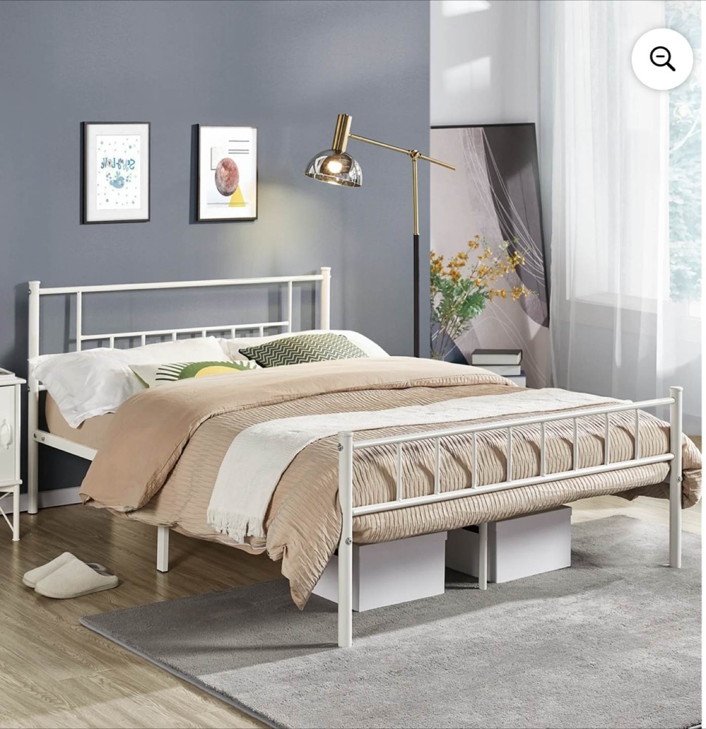 White Metal Bed Frame with Green Tea Memory Foam Mattress
