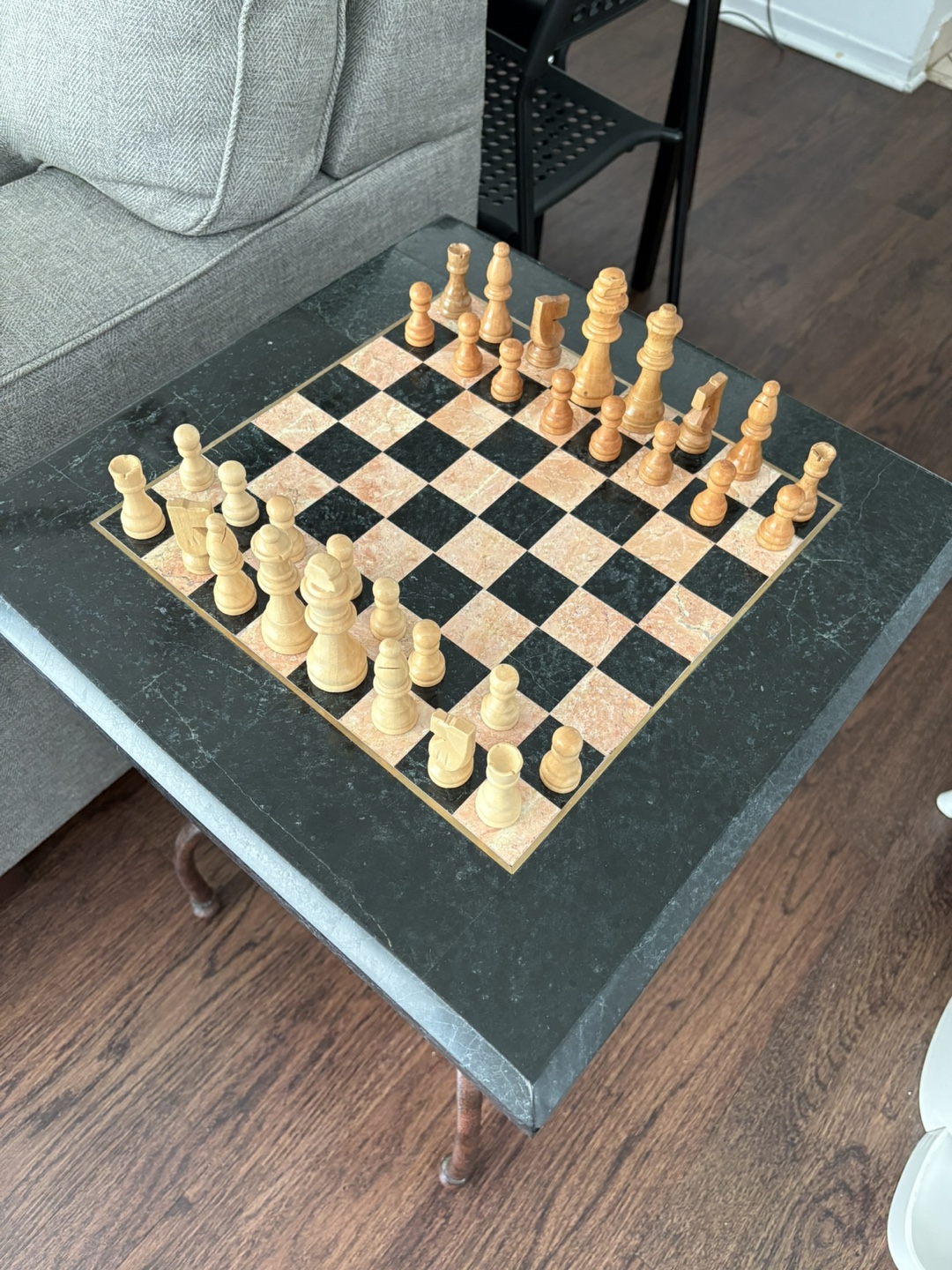 Chess Table with Metal Legs