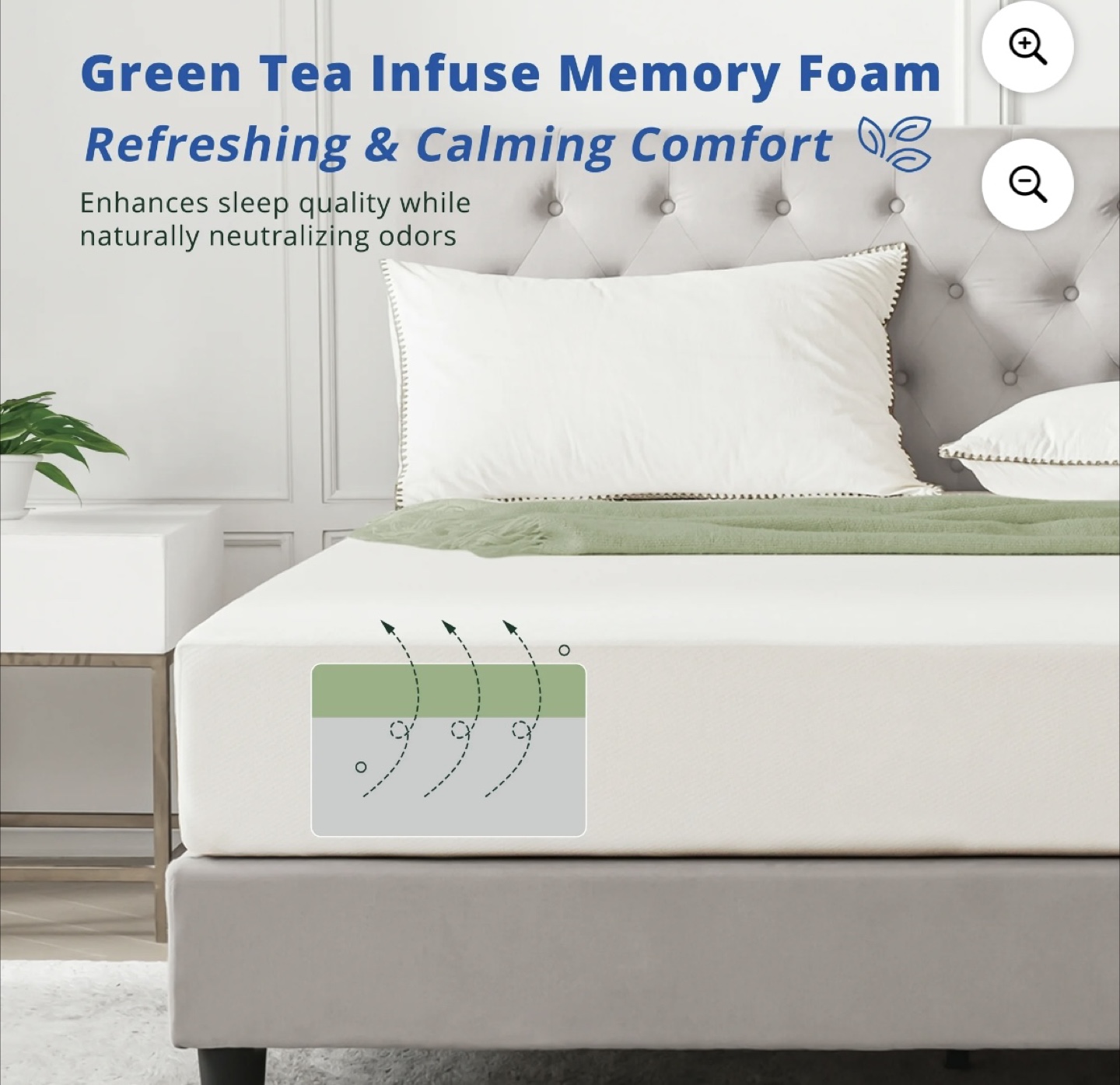 White Metal Bed Frame with Green Tea Memory Foam Mattress - photo 4