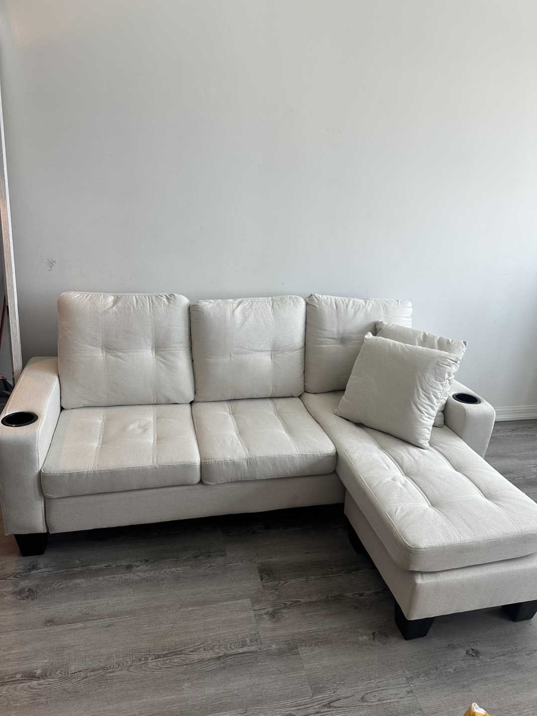 Beige Sectional Sofa with Chaise Lounge