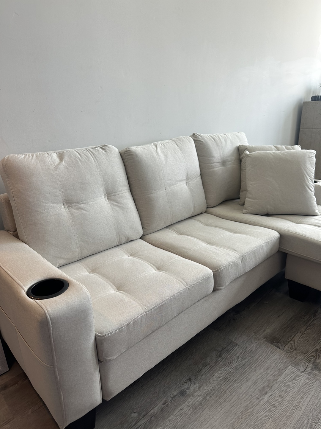 Beige Sectional Sofa with Chaise Lounge - photo 2