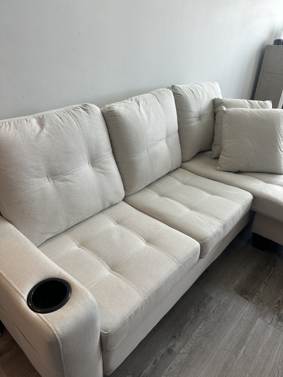 Beige Sectional Sofa with Chaise Lounge - photo 3