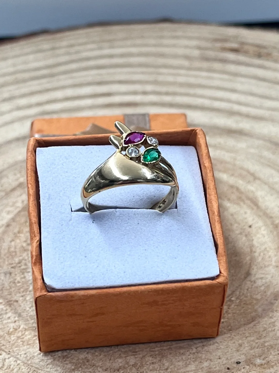 Gold real 14k Ring with Gemstones image indicator(3)