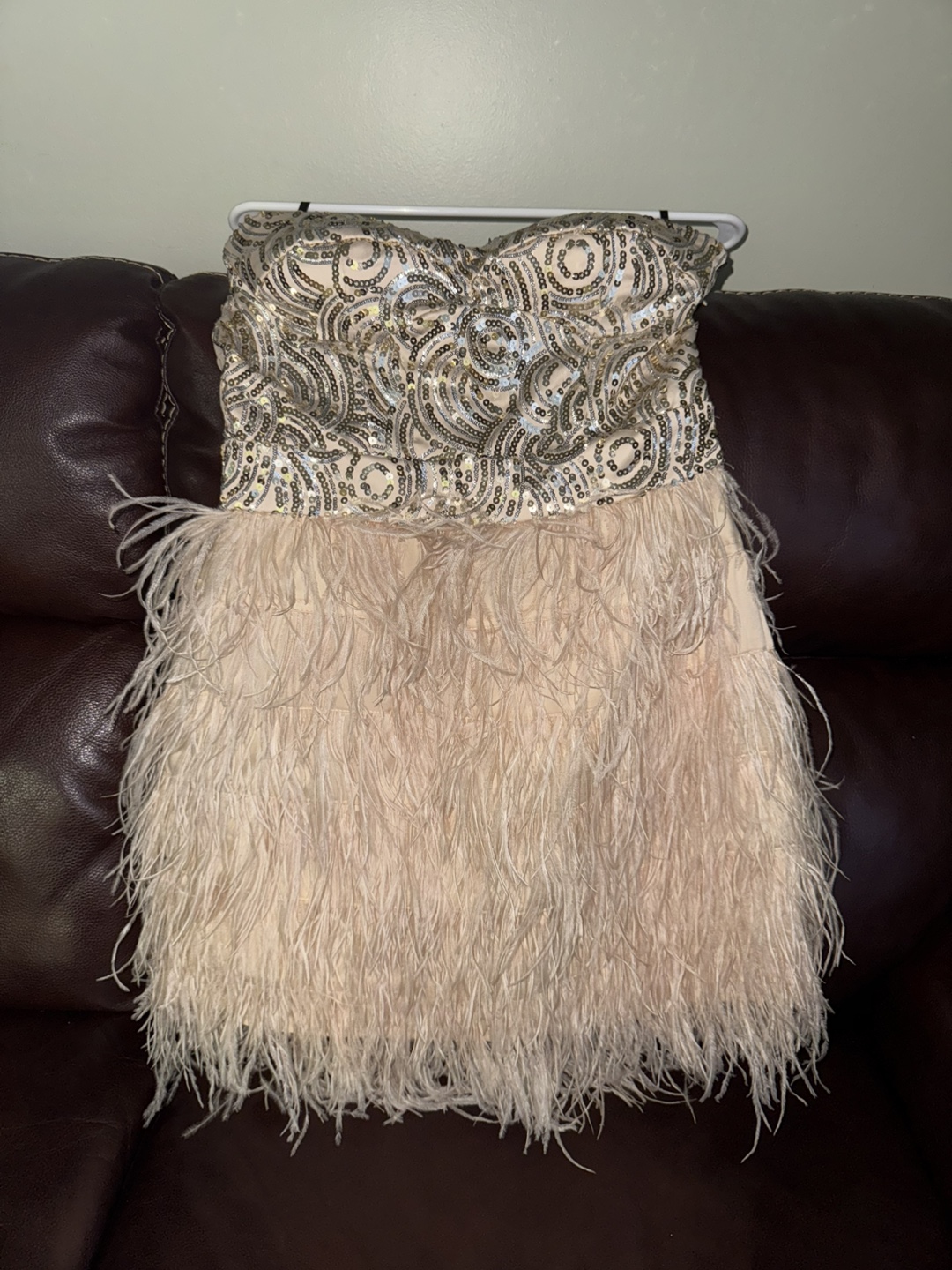 Bebe Strapless Feather Mini Dress