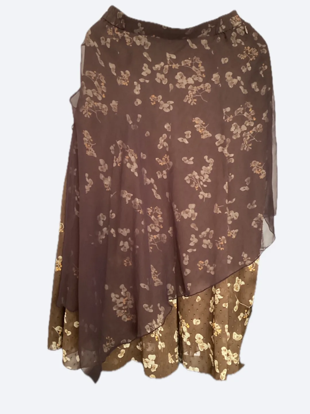 Floral Chiffon Layered Skirt - Brown thumbnail