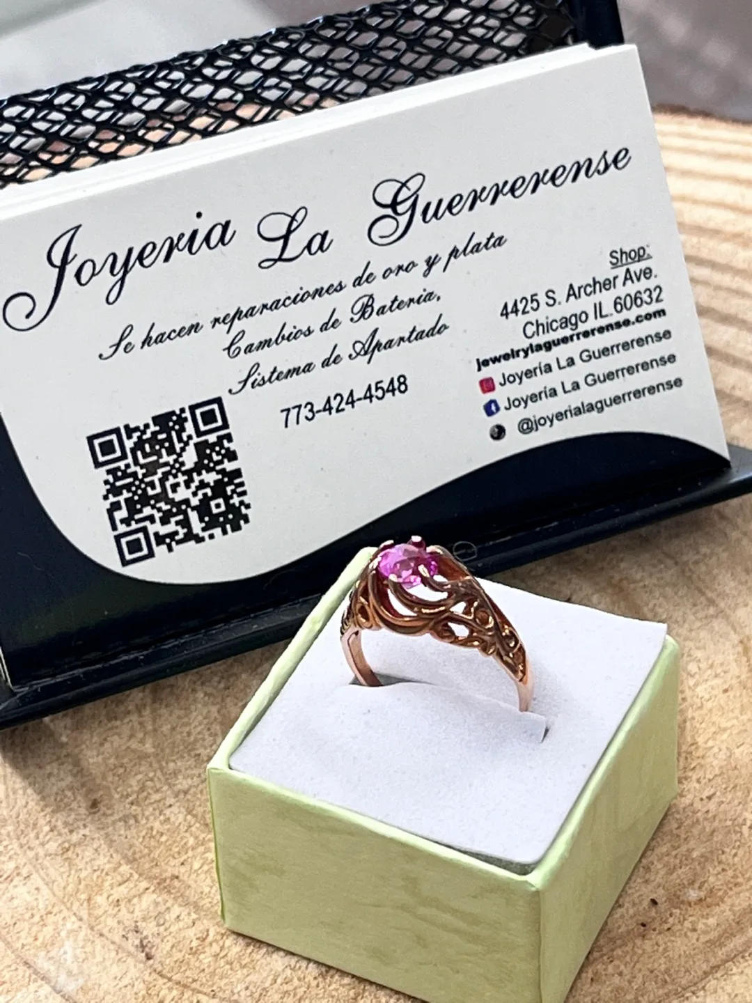 Pink Stone Ring real gold 14k pikn- Joyeria La Guerrerense image indicator(2)