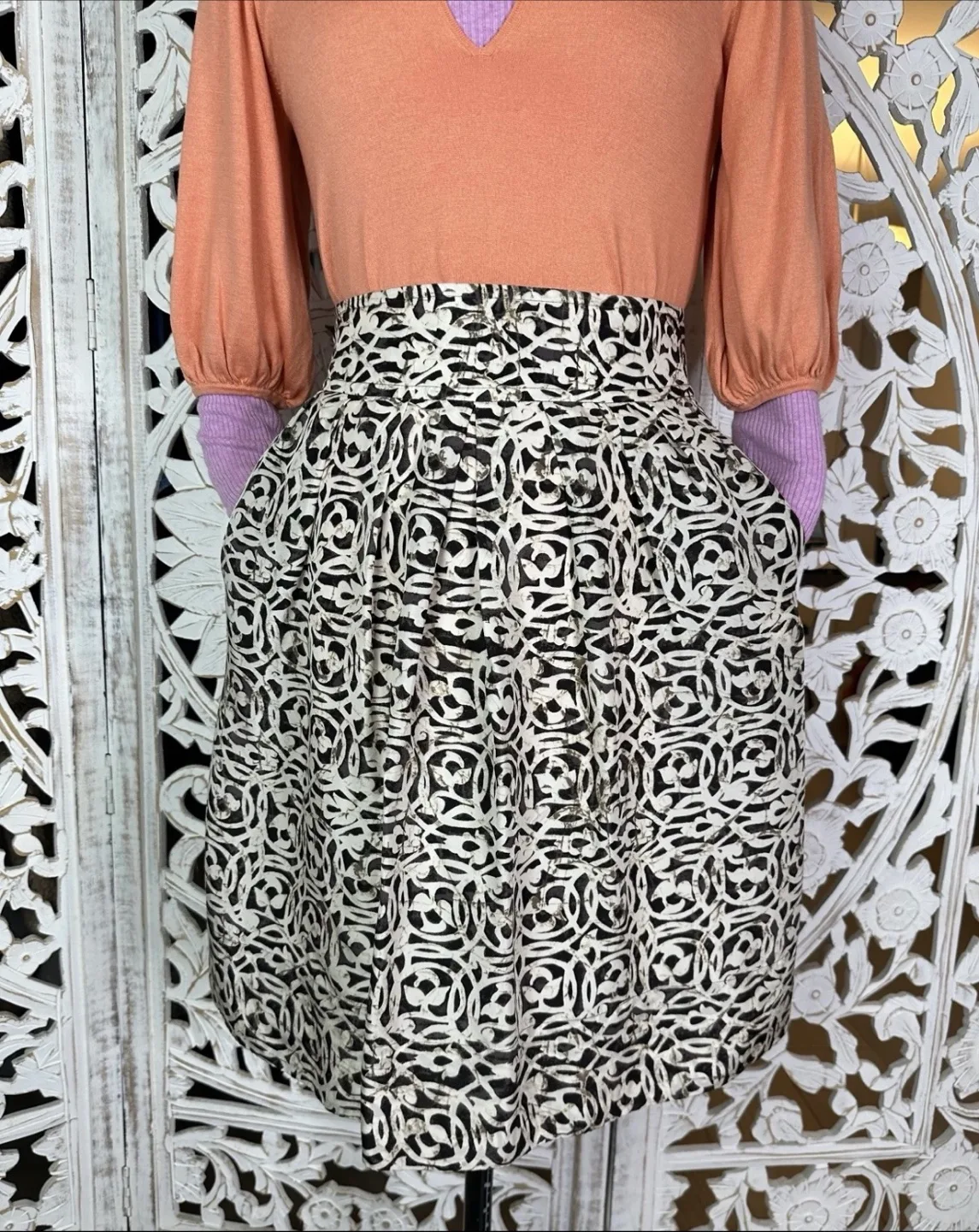 🧡 0 S 2  BANANA REPUBLIC Silk Lined Pleated Skirt w/ Pockets thumbnail