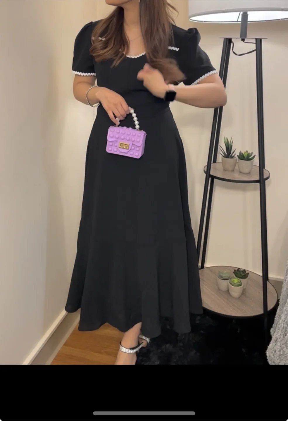Black Midi Dress Korean style thumbnail
