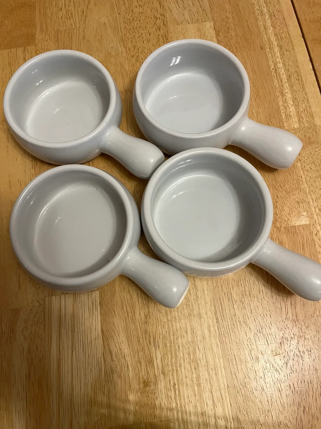 Four White Ceramic Ramekins with Handles thumbnail