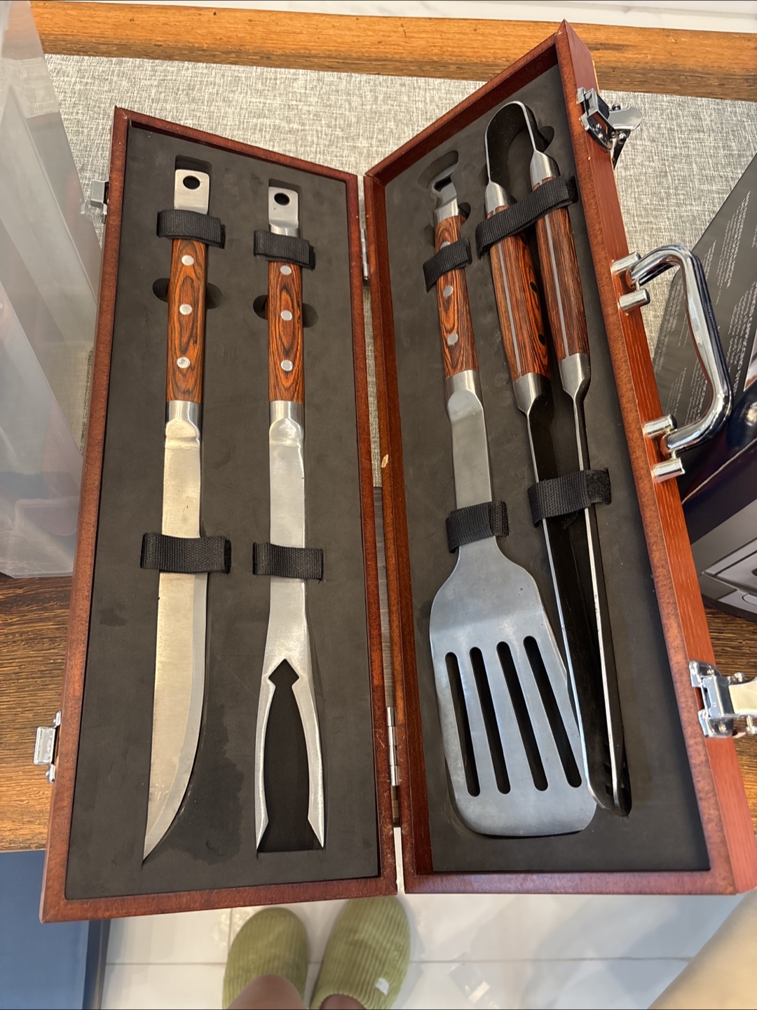 BBQ Grill Utensil Set in Wood Case
