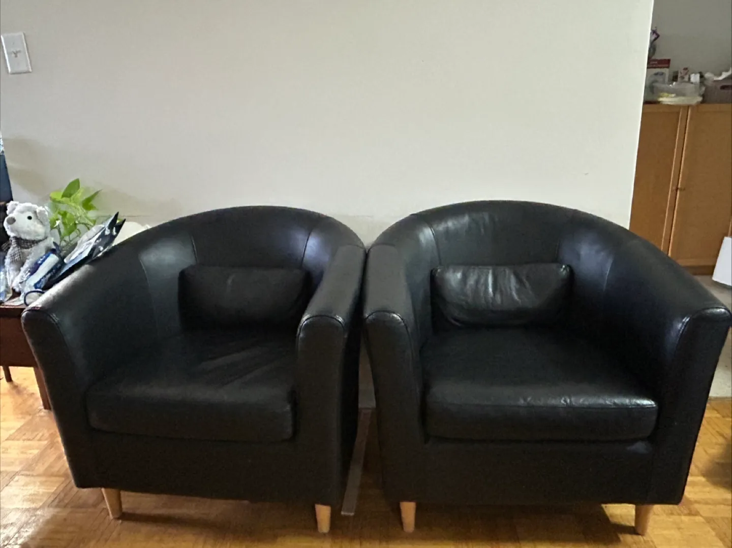 Black Leather Tub Chairs - Pair thumbnail
