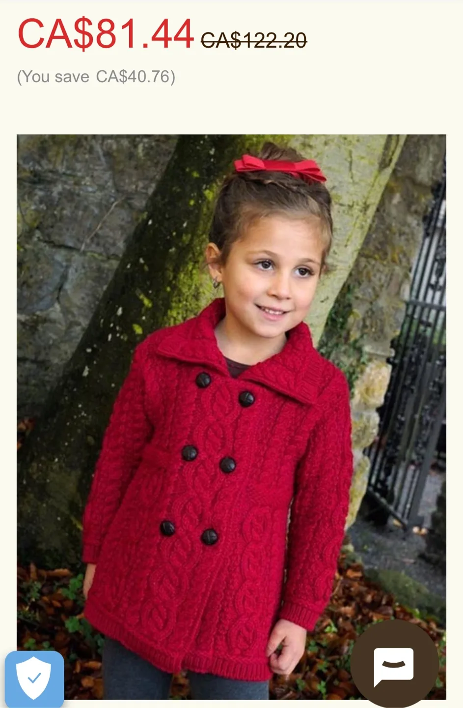 Aran Crafts Ireland Red Wool Coat, Size 8-11 Years thumbnail