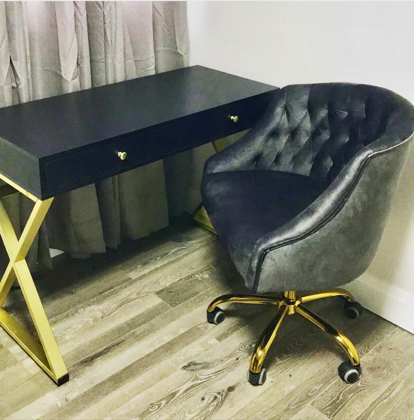 Secretary Desk and Black Velvet Swivel Office Chair thumbnail