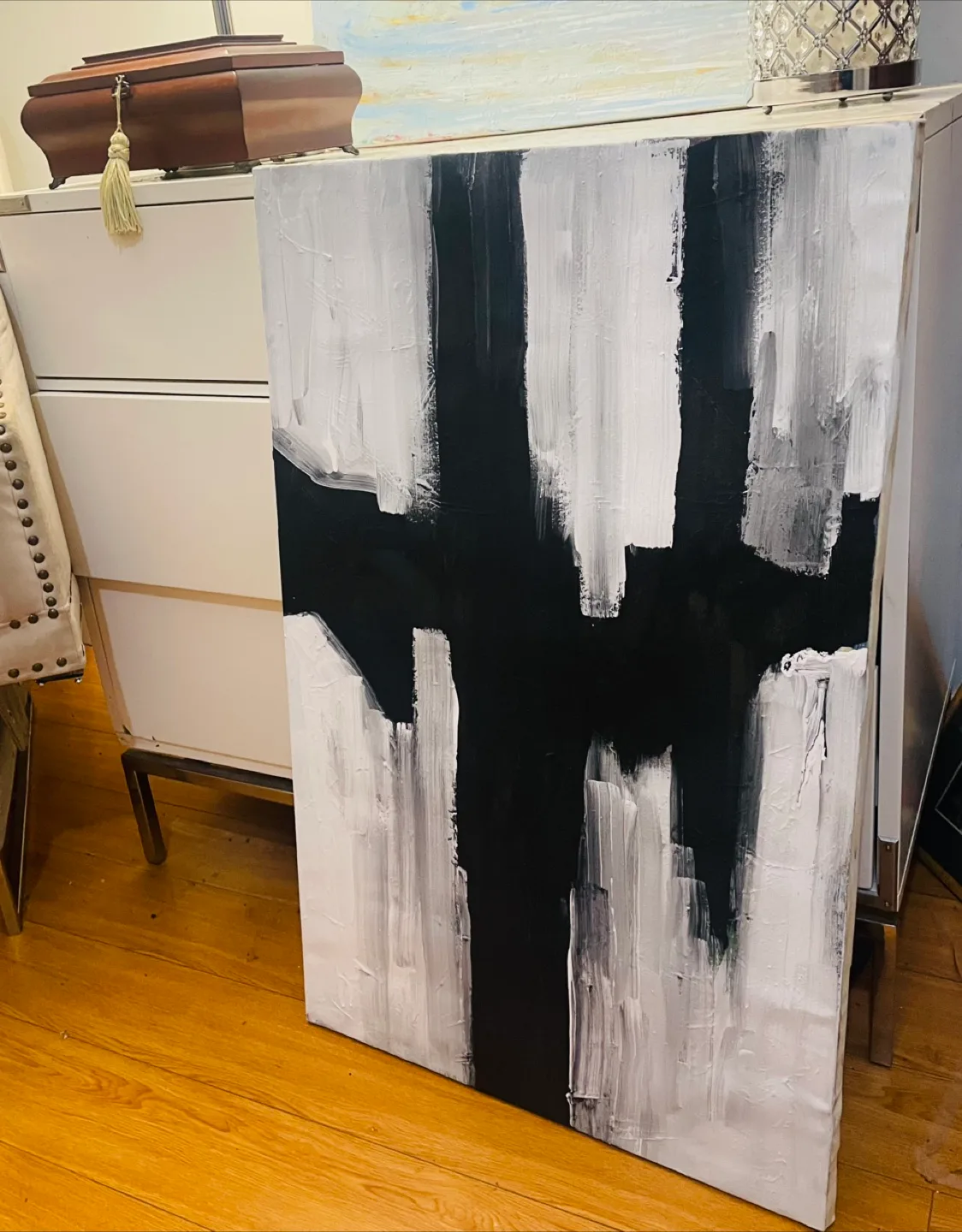 Large Abstract Black and White Painting thumbnail