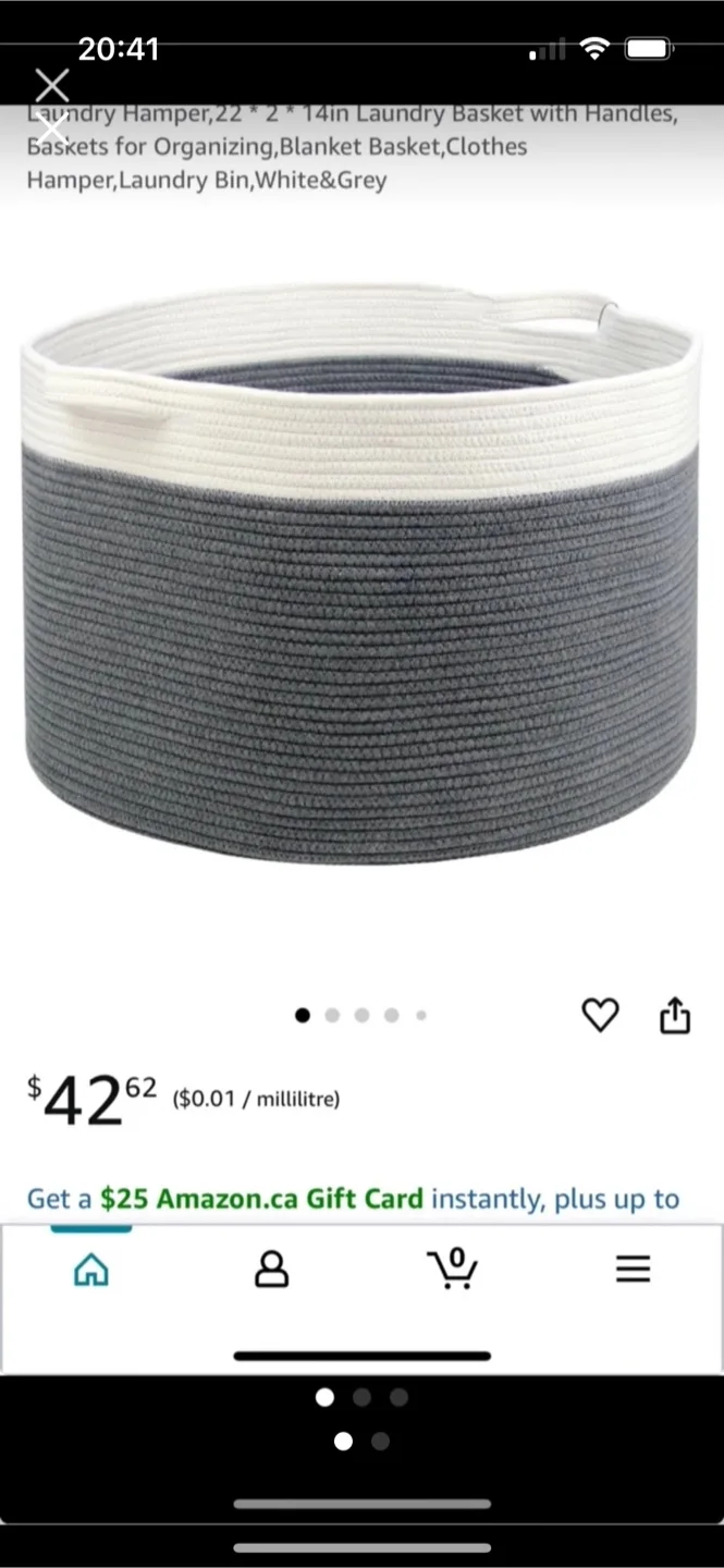 Laundry Hamper 22x2x14in - White & Grey thumbnail