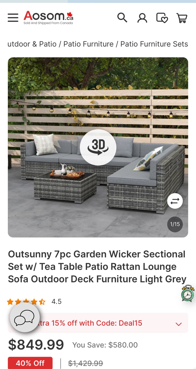 Outsunny 7pc Wicker Patio Set - Grey - photo 2