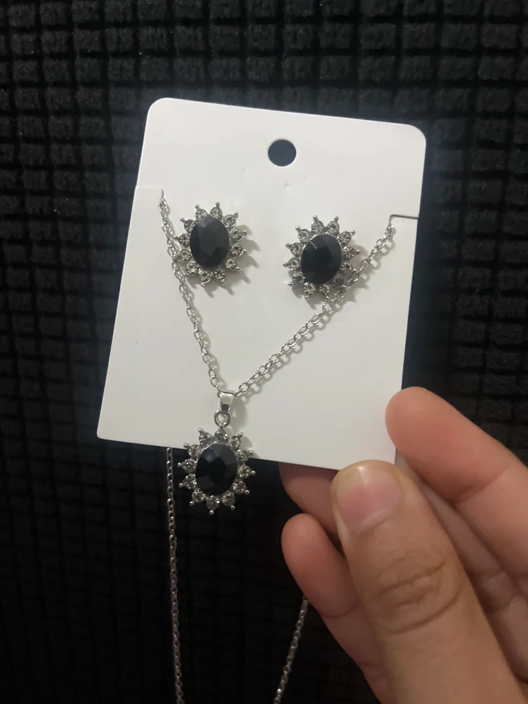 Necklace and Earring Set - Black Stone thumbnail