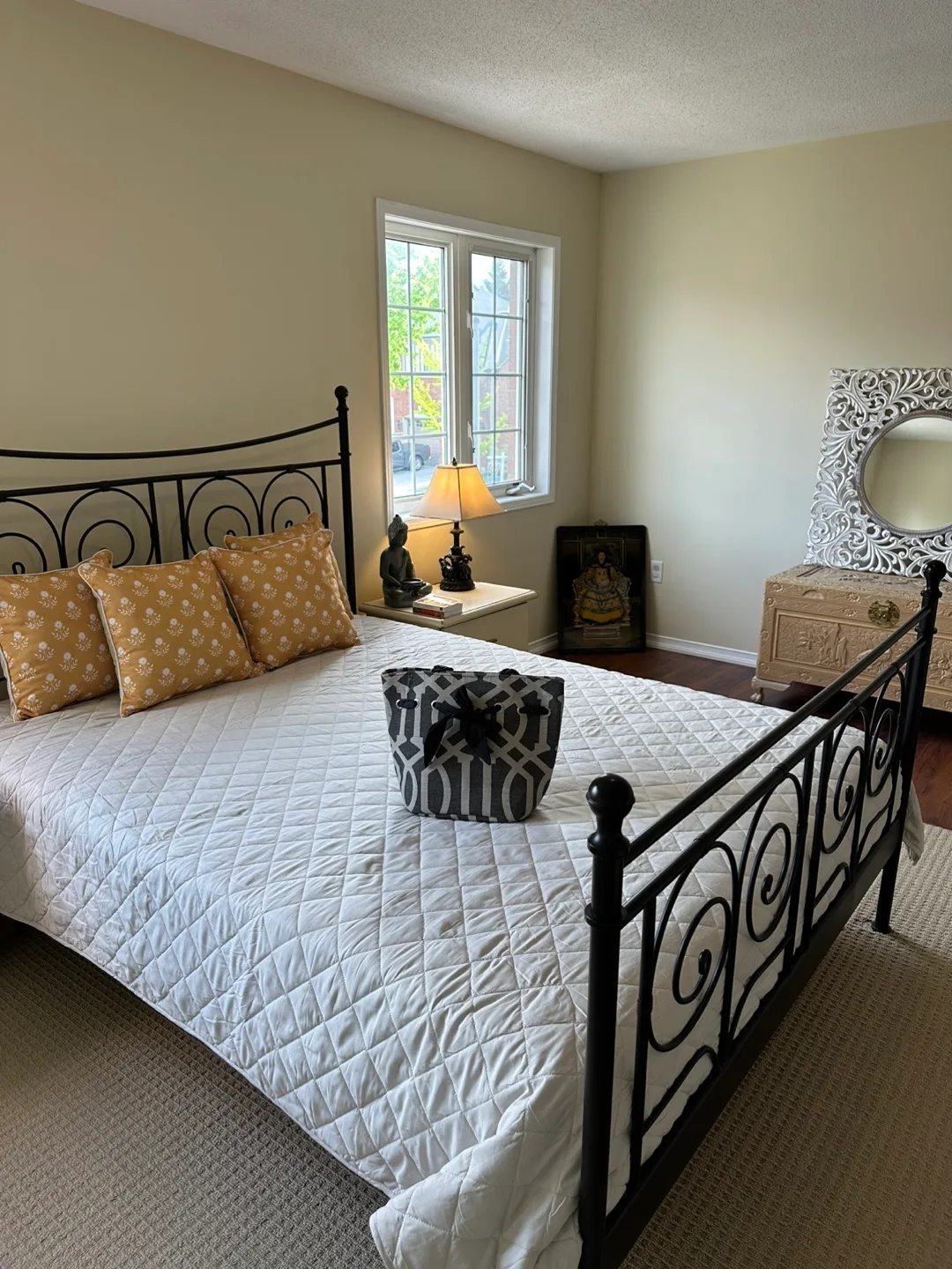 Queen Size Black Metal Bed with Queen Size Ikea new Mattress image indicator(4)