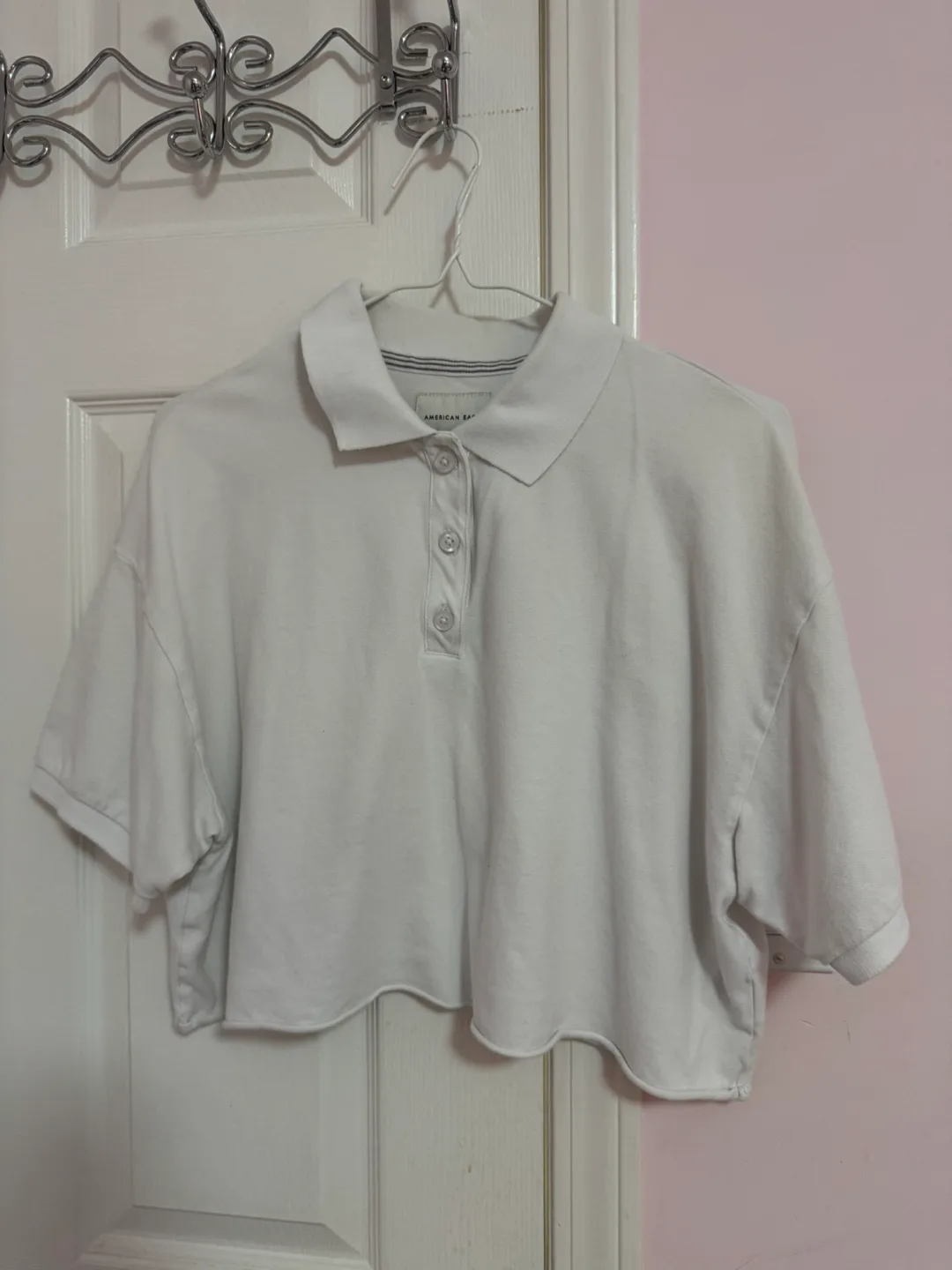 American Eagle XS White Crop Polo Shirt thumbnail