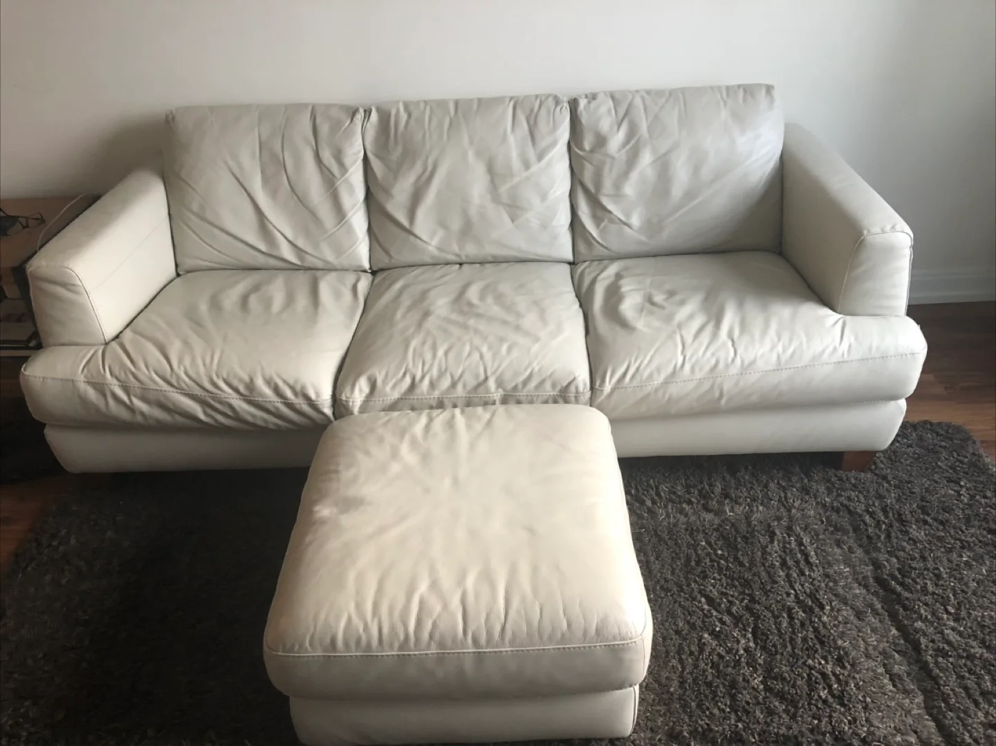 Natuzzi Editions White Leather Sofa & Ottoman thumbnail