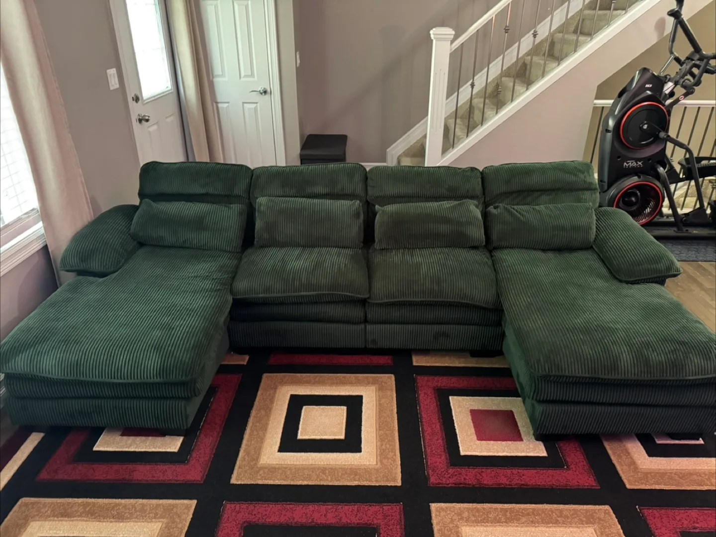 Green Corduroy U-Shaped Sectional Sofa thumbnail