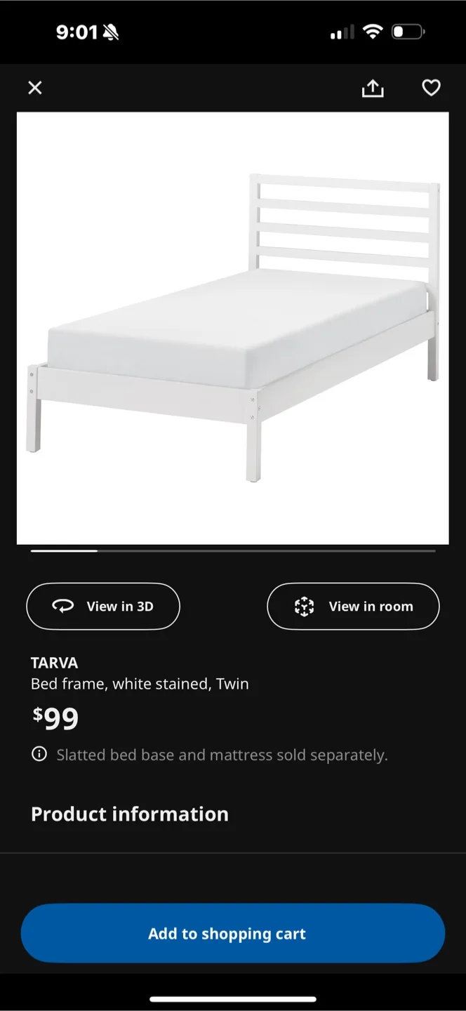 IKEA Tarva Twin Bed Frame & Luröy Slat Base thumbnail