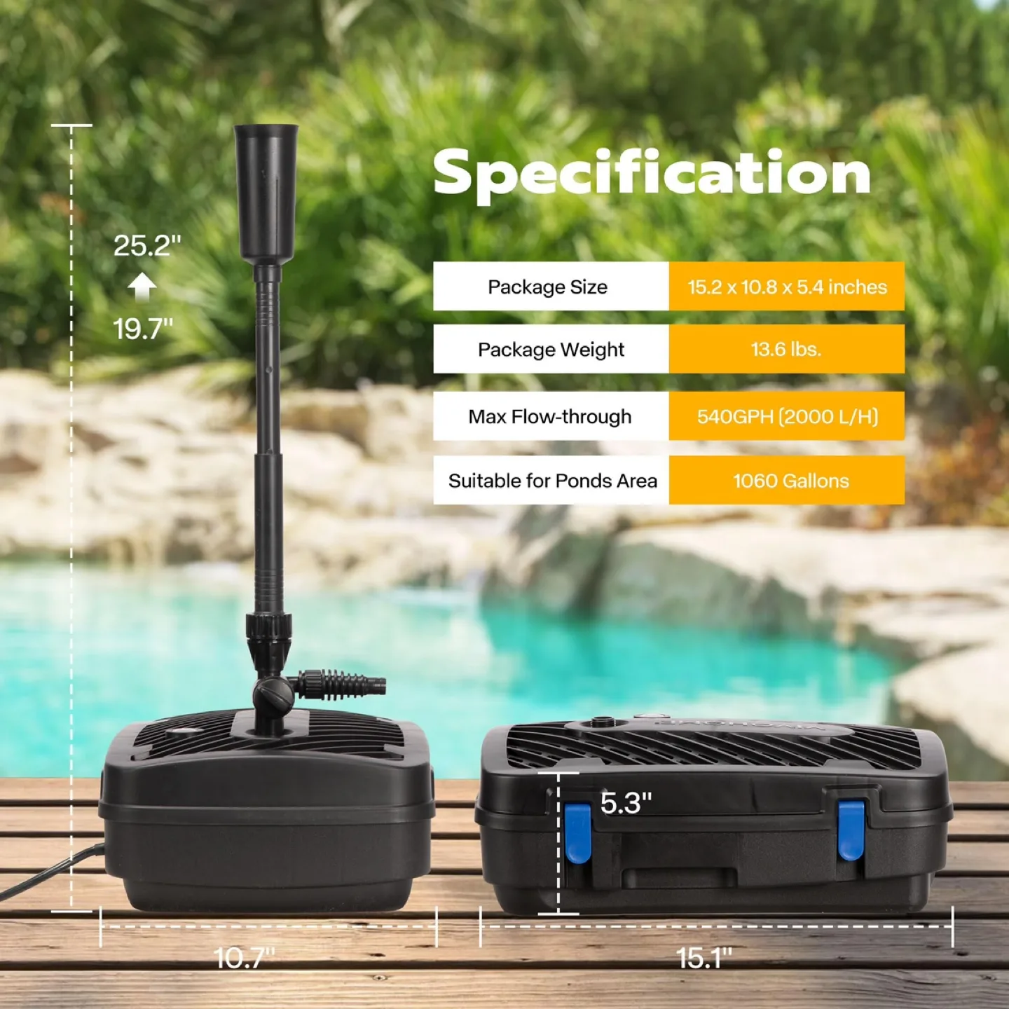 VIVOHOME All-in-One Pond Filter Fountain System Kits, 540 GPH image indicator(2)