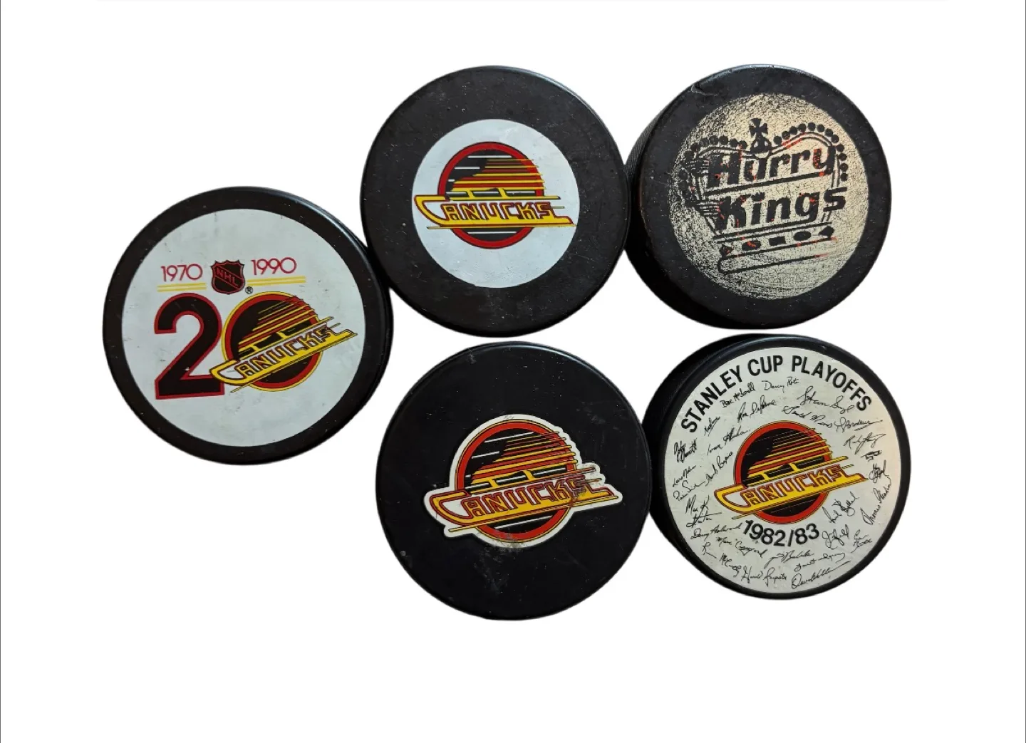 Vintage Vancouver Canucks Hockey Pucks (5) thumbnail