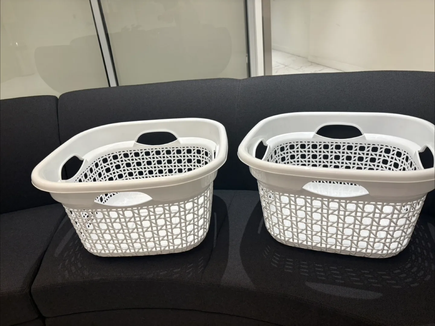 White Plastic Laundry Baskets - Set of 2 thumbnail