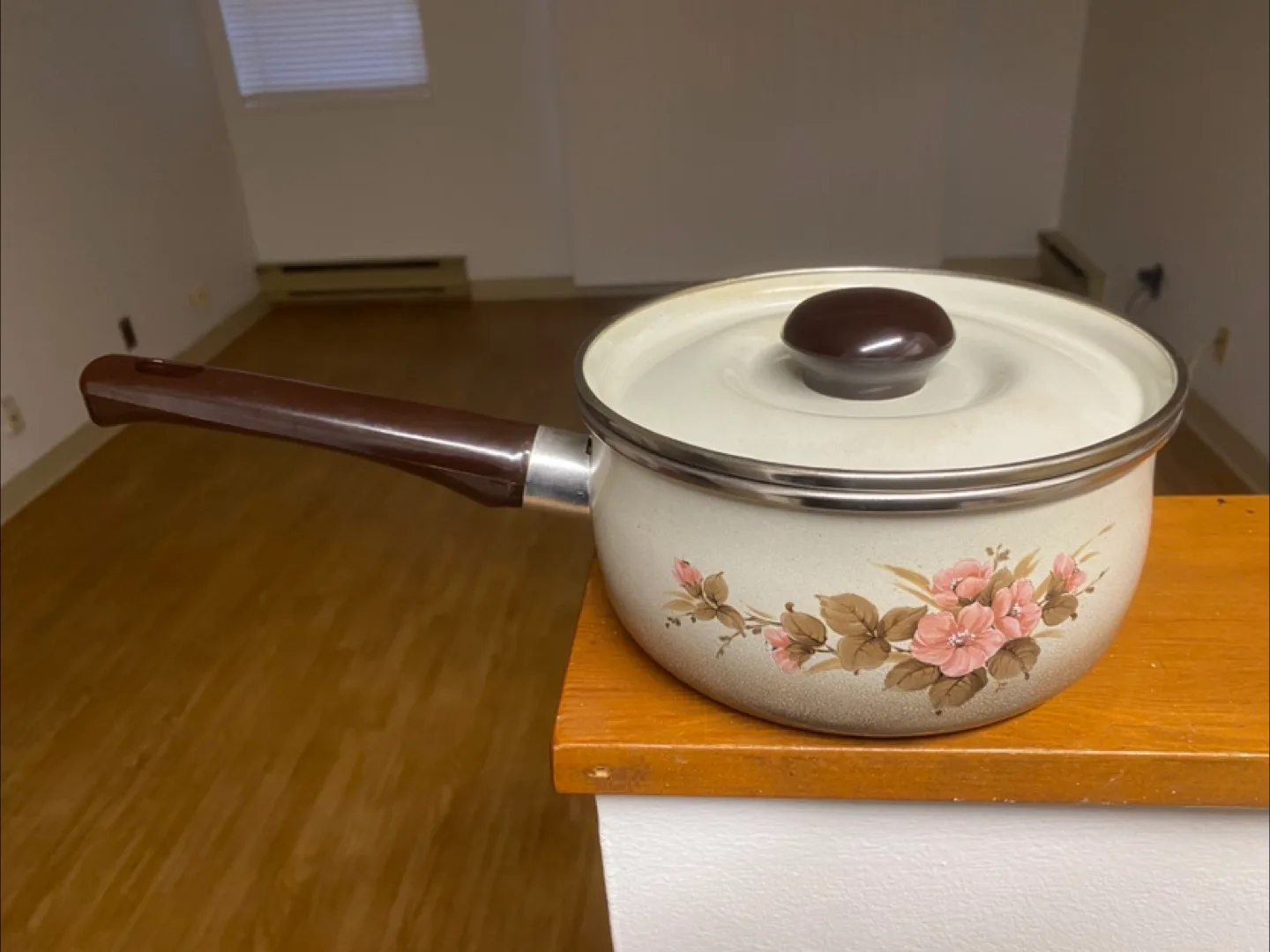 Vintage Floral Enamelware Saucepan with Lid thumbnail